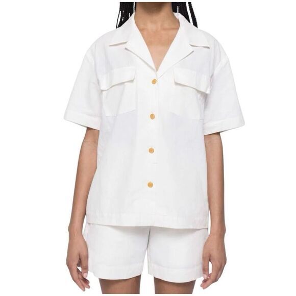 B6 Montserrat New York Button Up Shirt White Large Linen Cotton Blend - Picture 2 of 9